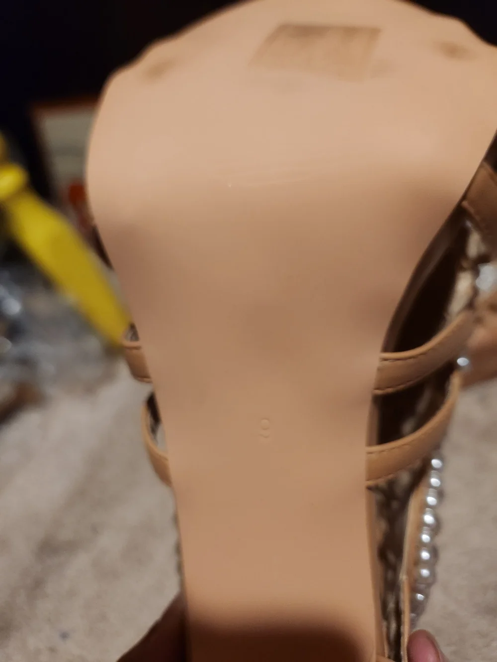 Azalea Wang Pearl-Embellished Tan High Heels - Picture 6 of 8